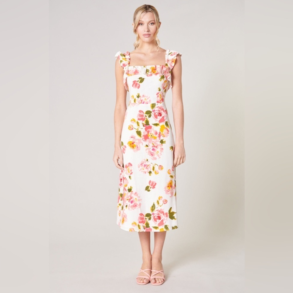 Sugarlips Magdalena Floral Ruffle Trim Milo Midi Dress